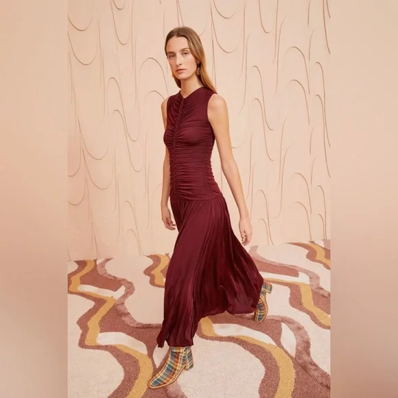 Ulla Johnson Flora Burgundy Sleeveless Dress - Picture 2 of 8